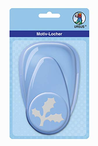 Ursus 19450029 - Motivlocher mit Hebel maxi, Ilex Blatt, blau, ausgestanztes Motiv ca. 50,8 mm, aus Kunststoff mit Metallstanze, geeignet für Grammaturen von 160 220 g /qm