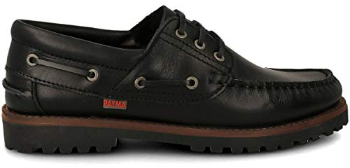 PAYMA - Chaussures Bateau Sport pour Homme Femme Enfant Garçon Unisexe en Cuir. Grandes Tailles. Fermeture Lacets et Contact. Semelle en Caoutchouc. Noir 41 EU