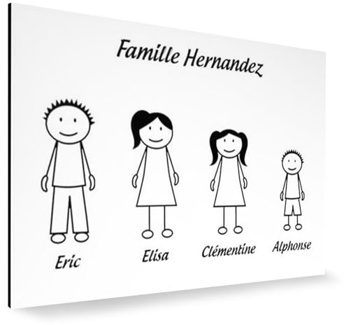 Plaque de maison Family personnalisée avec 4 membres pour boite aux lettres - Format 12x8 cm - Plaque Blanche - Lettres noires