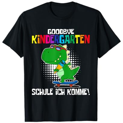 MzumO Einschulung Schule Erstklassich Schulkind Dino mit Schultüte Einschulung T-Shirt für Schulanfänger und Schulstarter, Unisex, Schwarz, S