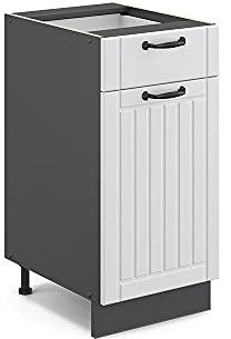 Vicco Küchenunterschrank Fame-Line, Weiß Landhaus, 40 cm | MDF-Front · Ohne Arbeitsplatte · Höhenverstellbare Füße · Metallgriffe · Soft-Close
