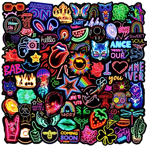 EUFFO Aufkleber Sticker Set 100 Stück Neon Decals Vintage Kleine Wasserfeste Vinyl Sticker für Laptop Fahrrad Motorrad Skateboard Helm Auto Koffer Stickerbomb Coole Deko Sticker