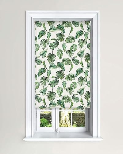 Lister Cartwright Blackout Roller Blinds Windows Child Safety Cut To Size Fitting Included Beautiful Design, Tropical Leaves 90 x 140 cm