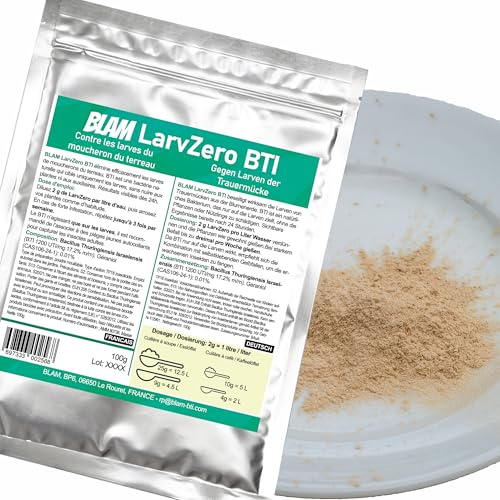 BLAM LarvZero BTI 100g – Larvicide naturel contre les mouches du terreau (Sciaridae) – Bacillus Thuringiensis Israelensis concentré pour 50L de solution