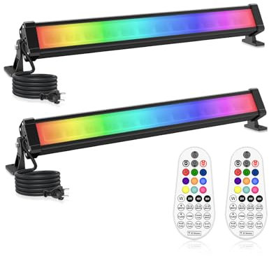 Foco LED RGB Exterior 25W CLV - Luz de Pared Con Control Remoto 360° - Barras de Luz 10 Colores 6 Brillos 2 Modos Dinámicos - Memoria y Temporizador - Proyector Colores IP66 Para Bar Jardín Fiesta