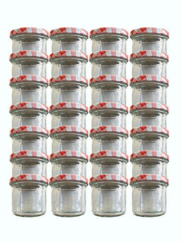 Vorratsgläser-Sturzgläser Set | Menge 20 Stück | Füllmenge 125 ml | mit Schraub-Deckel Deckelfarbe Rot Kariert 20 Etiketten | für Marmeladengläser Haushaltsetiketten beschriften Gläser | (Rot Kariert)