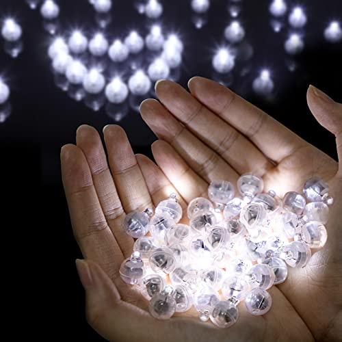 Richaa 100 Stück Mini Led Ballonlichter, Runde Led Ballons Lichter Bunte Blinkende Party Licht für Papierlaterne Hochzeit Neujahr Geburtstag Halloween Weihnachtsfest Dekoration (Weiß-02)