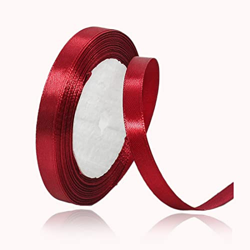 Vinrött satinband 10 mm x 23 meter, vinrött enfärgade tyg silkesband för hantverk, presentförpackning, bröllopsbukett, blomsterarrangemang, rosetttillverkning, ballonger, tårtdekoration och babyshower