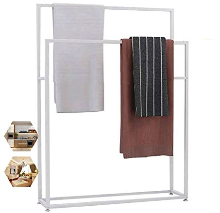 KLZUOPT Exquisite Badezimmerregale aus Metall, freistehender Handtuchhalter, Badetuchhalter, Bodenständer mit Stangen, Badezimmer-Handtuchleiter, Aufhänger/Weiß/75 x 20 x 110 cm