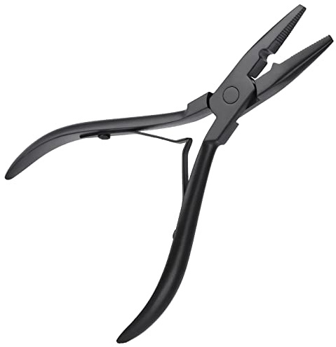 EHDIS Hair Extension Pliers in Stainless Steel, Mini Hair Pliers with 1 Hole, Multi Functional Hair Extension Tool For Hair Apply&Remove Micro Ring Loop, Black