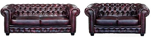Vente-unique-Divano Chesterfield a 3+2 posti 100% cuoio di bufalo Cherry - BRENTON