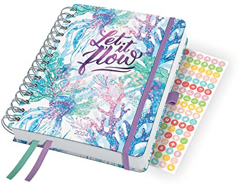 SIGEL J4604 Spiral-Kalender Jolie 2024, Underwater Miracles, ca. A5, Hardcover, Gummiband, Stiftschlaufe, Einstecktasche, 2 Zeichenbänder, 240 Seiten, aus nachhaltigem Papier, Terminplaner