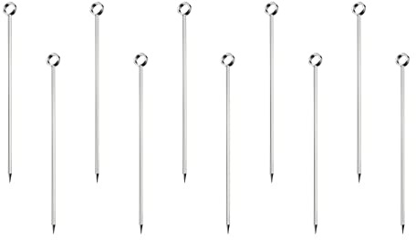 sourcing map Stainless Steel Cocktail Picks, 10Pcs 4.25 Metal Cocktail Toothpicks Martini Picks Reusable Round Ring Cocktail Skewers for Drinks Appetizer Fruits (Silver)