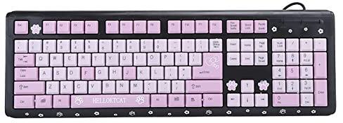 Acouto Computer Accessories Peripherals Keyboard USB Wired Ultra Thin Cute Cartoon Style for Home Office Laptop Computer Universal (black powder)
