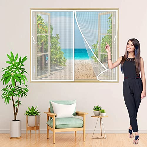 Mosquitera Magnética 165x120 cm Mosquiteras para Ventanas Permite Entrada Aire Fresco Tejido Súper Fino para Cortina de la Ventanas Blanco Z