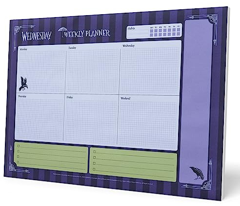 Grupo Erik Wochenplaner Block A4 Kalender Planer Wednesday Addams - Tischplaner A4 - Tischkalender ohne Datum - Schreibtischunterlage Papier Offizieller Wednesday Addams Fanartikel