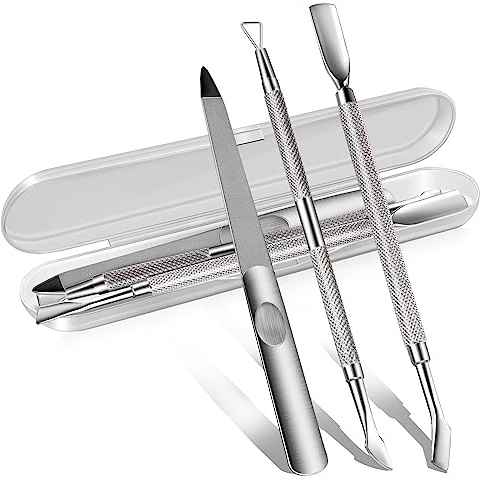 Gionfe 3 Stück Nagelhautschieber und Nagellackentferner mit Nagelfeilen, Salonqualität, Metall, Aceton, Gel, Nagellackschäler, Schaber, langlebig, professionell, Maniküre,
