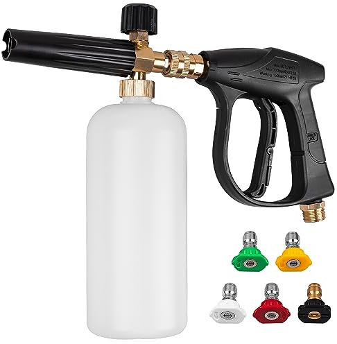Clatoon Hochdruckreiniger mit 5 Düsenspitzen, Messing, Kunststoff, M22-14 mm Einlass, 1/4 Zoll Schnellanschluss, Schneeschaumkanone, 1 Liter Fassungsvermögen