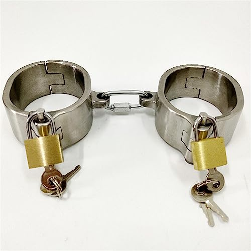 ZTHBYSB Stahl Abschließbar Halsband Hals Kragen mit Sex Fußfesseln Knöchel Manschetten und Handschellen - Schwere Metall BDSM Bondage Set - Folter Fetisch Sklave Spiele für Paare,Handschellen,Männer
