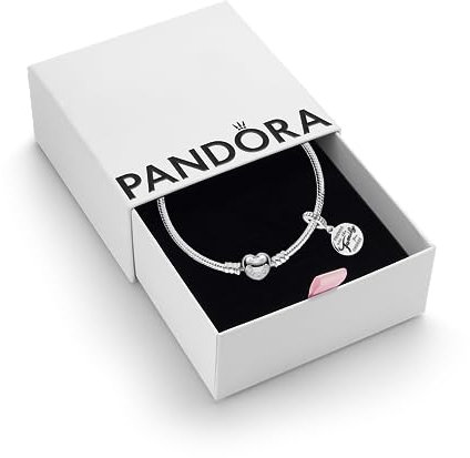 Pandora Friends are Family Set - Women's Sterling Friends are Family Dangle Charm & Heart Clasp Snake Chain Bracelet - Jewellery Set With Gift Box, Size 18