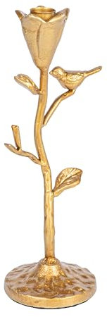Creative Co-Op Hand-Forged Cast Iron Candelabra with Flowers and Bird, Gold