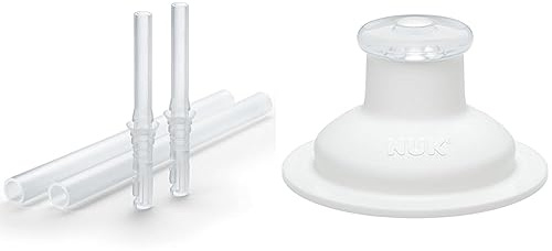 NUK Action Cup Ersatztrinkhalm aus weichem Silikon, auslaufsicher, BPA-frei, 2er Pack, transparent & Push-Pull-Tülle Silikon für Sports Cup und Junior Cup