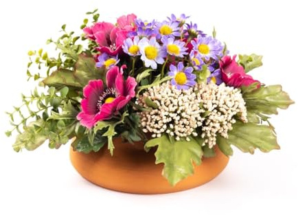 artplants.de Künstliches Blumengesteck Anemone, Astilbe IGNATIO auf Platte, pink-lila, 17cm, Ø28cm - Deko Blumenarrangement