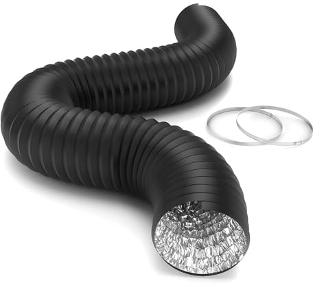 HealSmart 10 25 Ft Aluminum Ducting Flexible, Heavy-Duty Four-Layer Protection with 2 Duct Clamps, Dryer Vent Hose for Heating Cooling Ventilation and Exhaust Fan