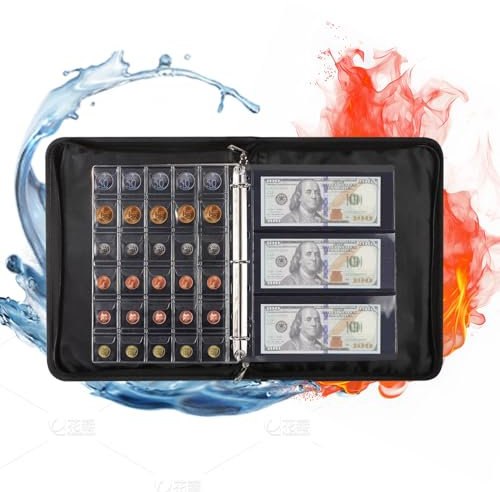 Feuerfester Münzsammelbuchhalter für Sammler – 374 Stück 2-in-1 Münzsammelzubehör & Papierwährungs-Sammelbuch – Münzsammelalbum in 3 Größen für Währung, Viertel, Pennies, Briefmarken