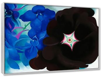 Berühmte Gemälde Leinwandbild Kunstdruck Bild auf Leinwand Geoigia Keeffe《Schwarze Stockrose, blauer Rittersporn》Reproduktion Leinwanddruck Bilder Wandbild für Wohnzimmer 20x25cm8x9Silberner Rahmen