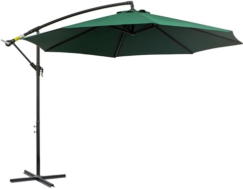 Outsunny Parasol Excéntrico Ø 295 cm Sombrilla de Jardín con Ángulo Ajustable en 3 Posiciones Base Cruzada y Manivela Tela Poliéster 180 g/m² Sombrilla para Terraza Patio Verde