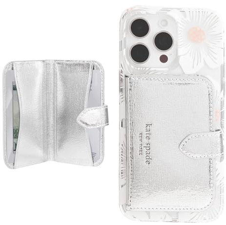 Kate Spade New York Morgan Magnetic Phone Wallet/Card Holder - Compatible with MagSafe Phones and Cases - Metallic Silver