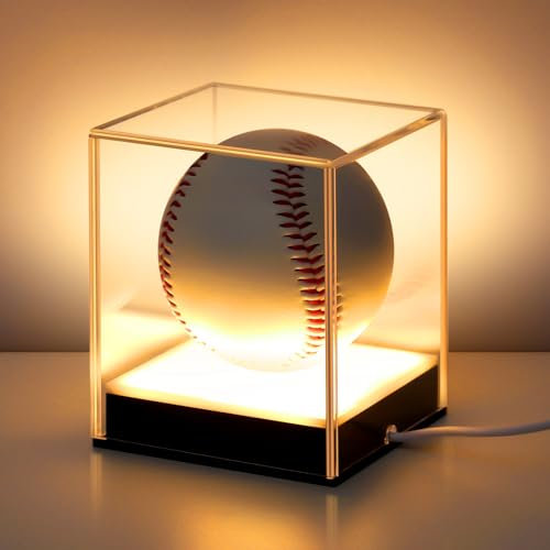 Wonderjune Baseball-Vitrine mit LED-Licht, Acryl, Baseball-Displaywürfel, UV-geschützt, Softball-Vitrine, beleuchtete Vitrine für Erinnerungsstücke, Baseball, Autogramm