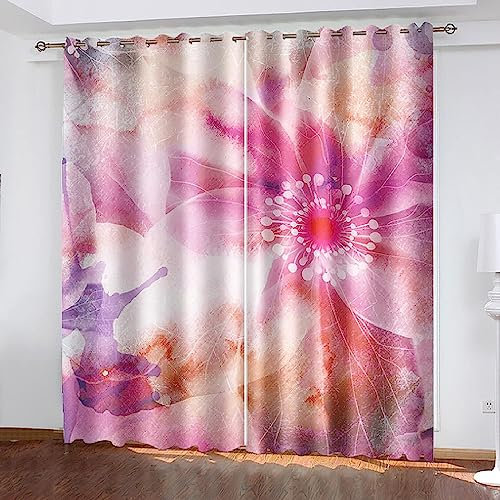 Vorhang, Kinderzimmer, 3D Blumen Mit Rosa Farbverlauf 150 (B) X 166 (H) cm Kindervorhänge Mit Ösen, Polyestervorhänge, Wärmeschutzvorhang, Blickdichter Vorhang Mit Ösen, Kindervorhänge Für Wo0