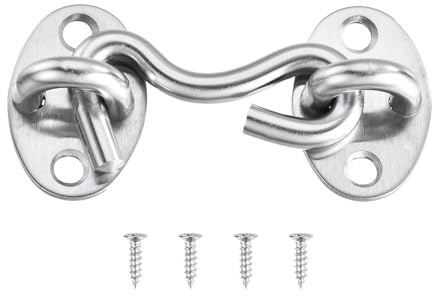 QUARKZMAN Serratura Gancio Occhiello 2 Porte Stalla Acciaio Inossidabile Chiusura Privacy Serratura Cancello Acciaio Inossidabile per Finestre Ganci Porte Scorrevoli Camera Letto, Argento