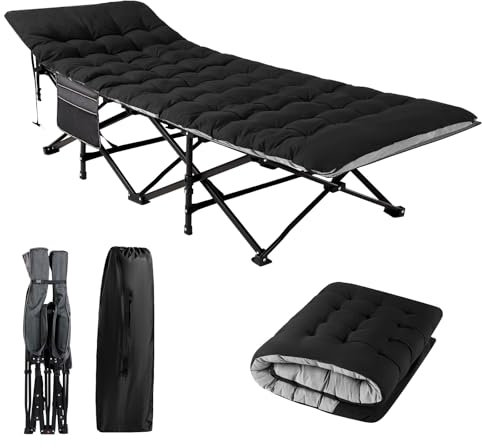 HouseABC feldbett klappbar,Campingbett faltbar leicht bis 200kg,feldbett mit matratze,klappbett Camping Indoor, Outdoor, Strand und Garten (Schwarz+Grau)