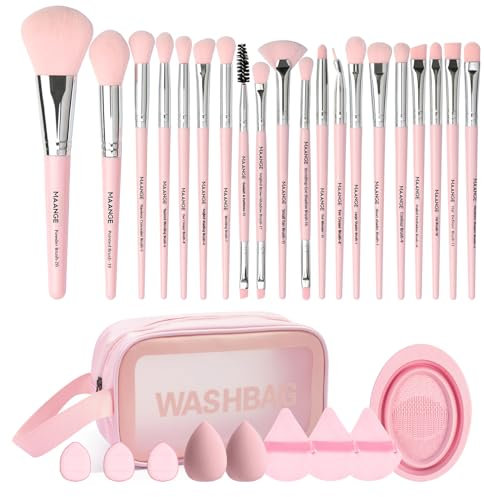 MAANGE Make up Pinsel set, 30 Stück, 5 Produkte enthalten für Puder Foundation Lidschatten Concealer Eyeshadow, Rosa Pinselset Makeup