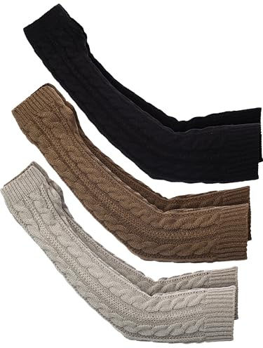 Bememo 3 Pairs Arm Warmers Long Fingerless Gloves Knit Wrist Women,Color 8
