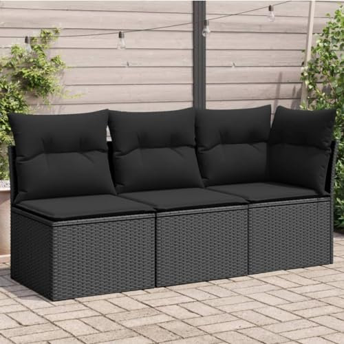 Faroom Balkon Sofa mit Stauraum Gartensofa 3 Sitzer Rattan Sofa Lounge Sofa Outdoor Rattansofa Sitzecke Balkon Lounge Klein Couch Gartenlounge Polyrattan Balkonmöbel Schwarz 3-tlg-Type-296