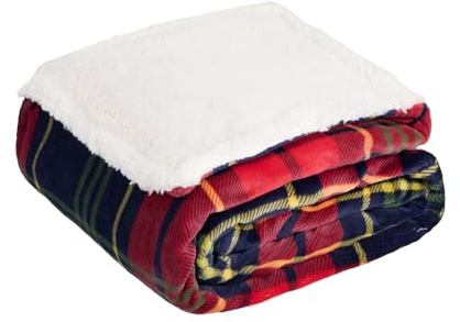OHS Check Throw Blanket, Oxford Check Throws for Sofa Ultra Soft Warm Fleece Blanket for Bed Christmas Blanket Sherpa Reverse Throw Living Room Bedroom - Red, 130 x 160cm