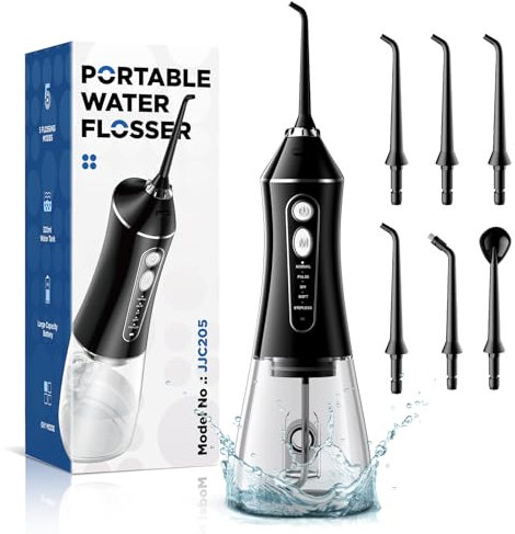 Water Flosser for Teeth Cordless, Portable Dental Water Floss 0.6mm Pulse with 5 Modes, 320ML & IPX7 Waterproof Electric Washer for Tooth/Gum/Tongue, 2000mAh Rechargeable Battery for Home/Travel Use