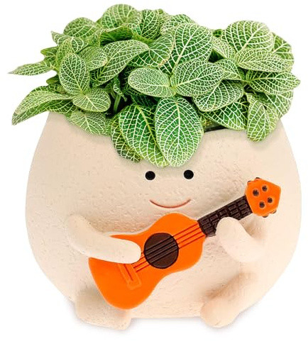shaojian Pot de fleurs décoratif en résine avec trous de drainage pour intérieur et extérieur, motif visage souriant (guitare)