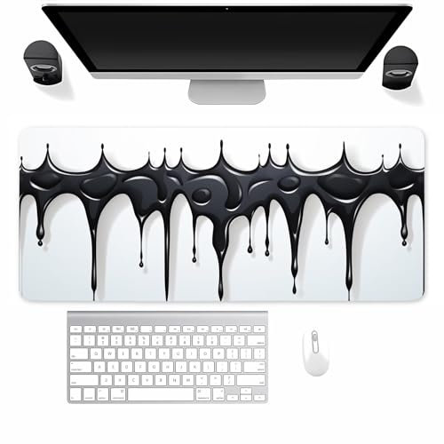 Grand Tapis de Souris de Jeu Blanc Noir, Tapis de Souris XXL 800x300x2mm, Soft Cloth Surface Lisse et Base en Caoutchouc Anti-dérapant, Haute précision et Vitesse, pour Souris Claviers