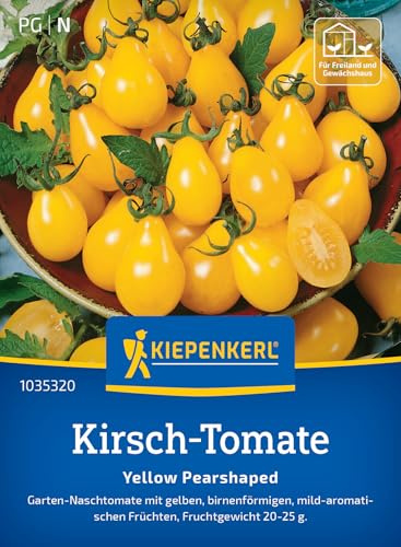 Kiepenkerl Kirsch-Tomatensamen Yellow Pearshaped 1035320, Gemüsesaat | Garten- Naschtomate, mild- aromatisch, Wuchshöhe 150-200 cm, für Freiland, Gewächshaus & Topf