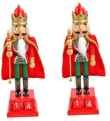 ABOOFAN 2 Pièces Calendrier Casse-Noisette Ornement décorations Figurine de noël accueillir Globe Goodies Noel Christmas Calendrier Compte à rebours Casse-Noix de Bureau Bois Rouge