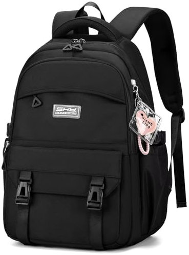 Clufar Schulrucksack Teenager Jungen Schwarz Rucksack Herren Damen für Schule Wasserdicht Daypacks Schulranzen Jungen 5 klasse Leichter Schultasche Backpack School Bag für Causal Travel Reisen,Black