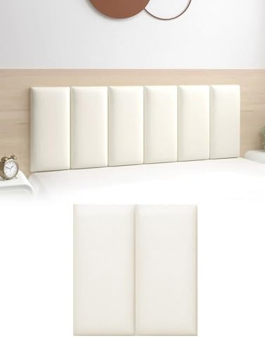 MUMUXIAO Acolchado de pared tapizado 3D de 20 x 50 cm, paquete de 2 paneles de pared anticolisión, 3 cm de grosor, autoadhesivo, cojín de pared para cabecero de dormitorio (blanco)