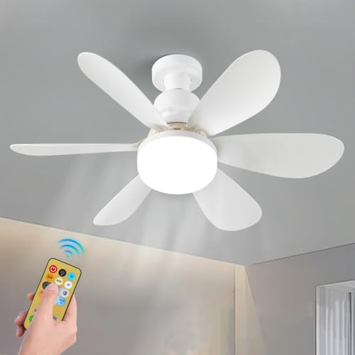 Rppiup Ceiling Fans with Lights, 3 Speeds 3 Colors Ceiling Fan with Remote Control, Quiet Fan Light, 6 Blades 30w Led Ceiling Fans E27 Base Screw, Fan Lights Ceiling for Bedroom, Kitchen, White