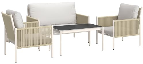 Outsunny Gartenmöbel Set aus Polyrattan Lounge-Set mit 2er Sofa Sessel Glastisch Kissen wetterfest Sitzgruppe für 4 Personen Outdoor Balkonmöbel Set Terrassenmöbel für Garten Balkon Braun+Grau