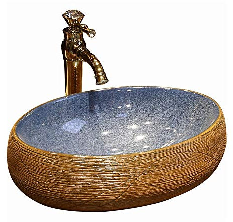 SnamicE Keramik-Waschschüssel fürs Badezimmer, Keramikbecken, Aufsatzwaschbecken mit Wasserhahn, ovales Badezimmerwaschbecken, Heimdekoration, kleines Geschenk,